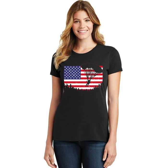 Cool Skydiving Art Men Women Skydiver American Flag Skydive Women's T-Shirt