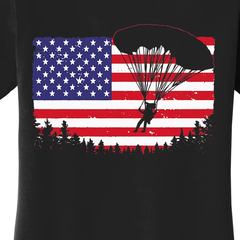 Cool Skydiving Art Men Women Skydiver American Flag Skydive Women's T-Shirt