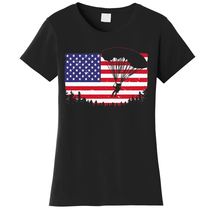 Cool Skydiving Art Men Women Skydiver American Flag Skydive Women's T-Shirt