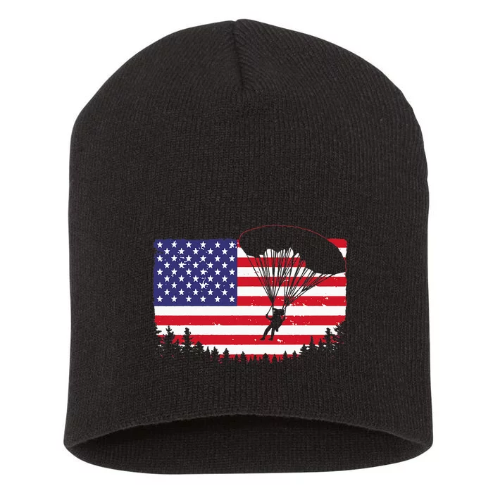 Cool Skydiving Art Men Women Skydiver American Flag Skydive Short Acrylic Beanie