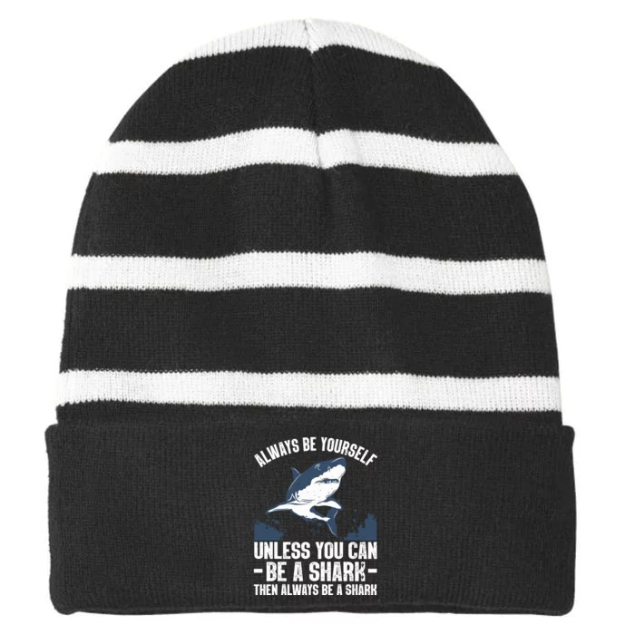 Cool Shark Art For Megalodon Sharks Biology Ocean Striped Beanie with Solid Band