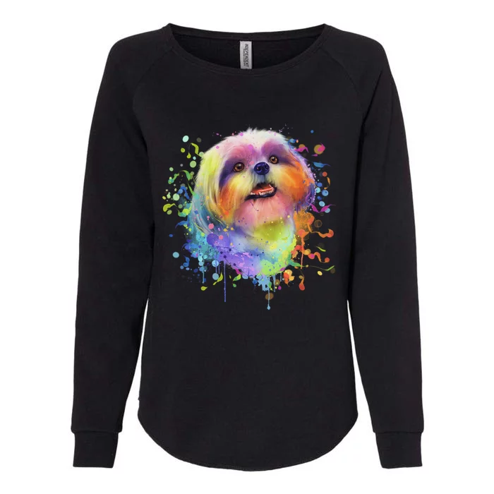 Colorful Splash Art Shih Tzu Portrait Shitzu Puppy Owner Gift Womens California Wash Sweatshirt