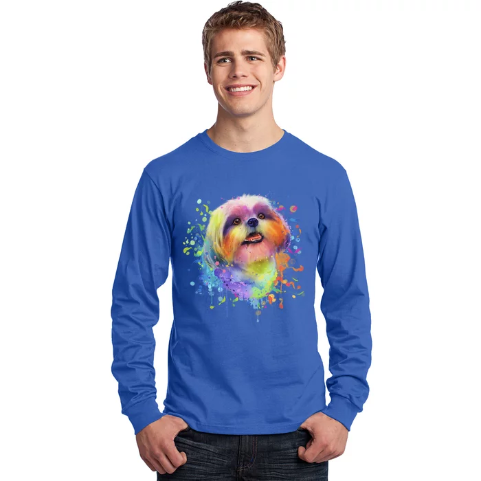 Colorful Splash Art Shih Tzu Portrait Shitzu Puppy Owner Gift Long Sleeve Shirt