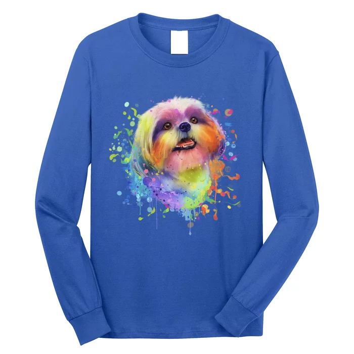 Colorful Splash Art Shih Tzu Portrait Shitzu Puppy Owner Gift Long Sleeve Shirt