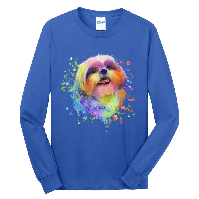 Colorful Splash Art Shih Tzu Portrait Shitzu Puppy Owner Gift Tall Long Sleeve T-Shirt