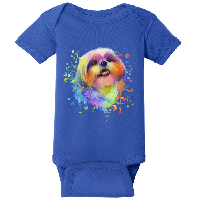 Colorful Splash Art Shih Tzu Portrait Shitzu Puppy Owner Gift Baby Bodysuit