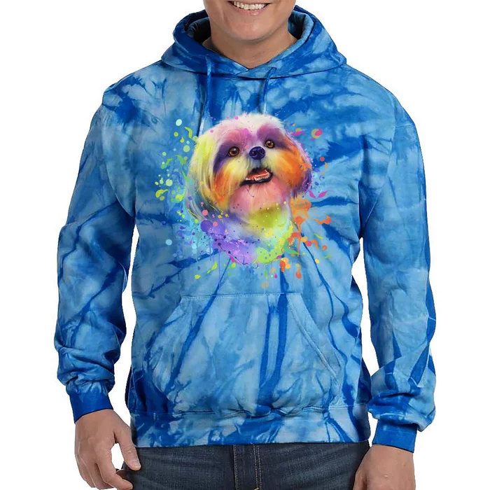 Colorful Splash Art Shih Tzu Portrait Shitzu Puppy Owner Gift Tie Dye Hoodie