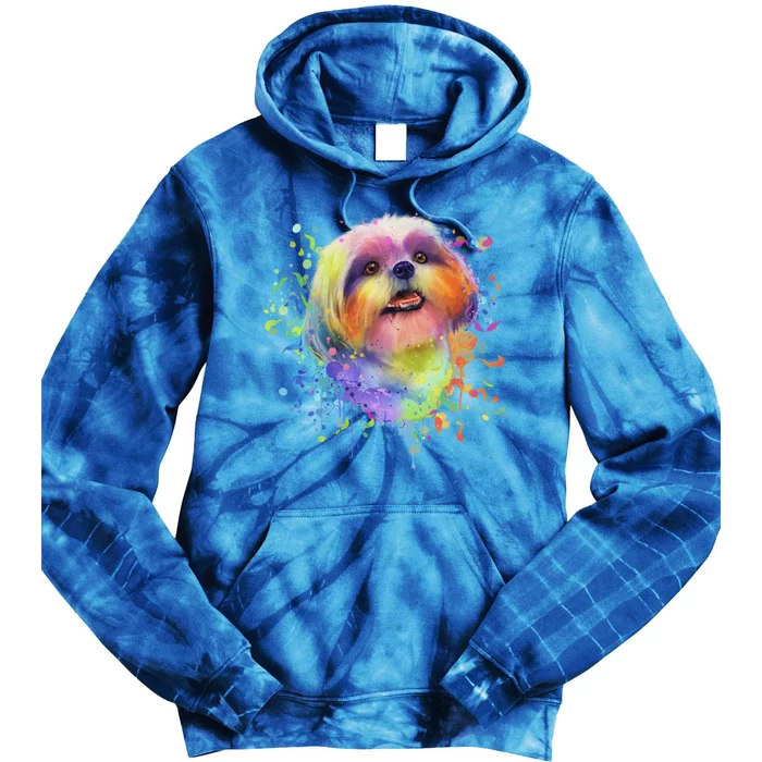 Colorful Splash Art Shih Tzu Portrait Shitzu Puppy Owner Gift Tie Dye Hoodie