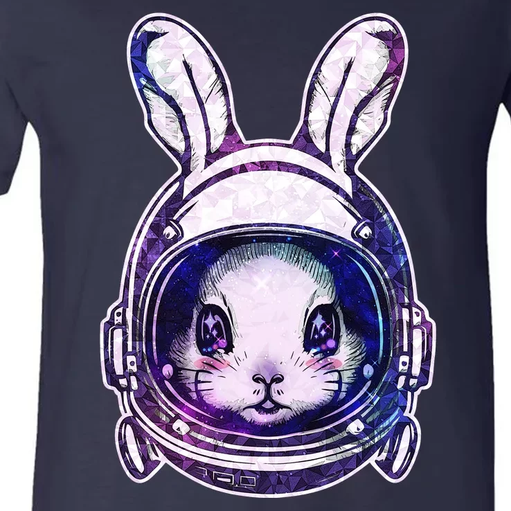 Cute Space Astronaut Bunny Rabbit V-Neck T-Shirt