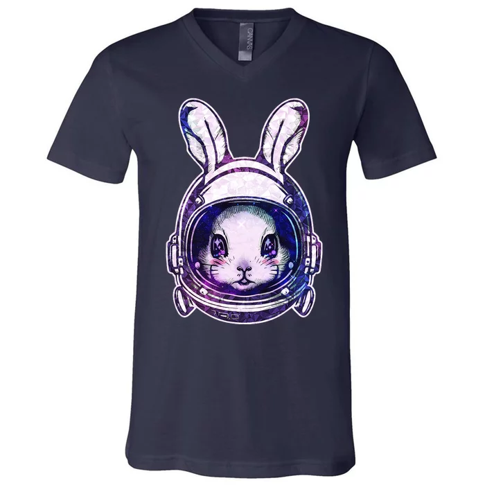 Cute Space Astronaut Bunny Rabbit V-Neck T-Shirt