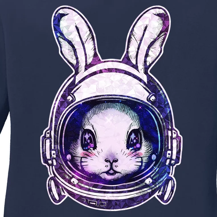 Cute Space Astronaut Bunny Rabbit Ladies Long Sleeve Shirt