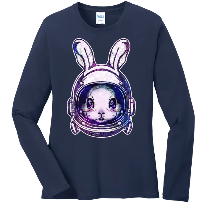 Cute Space Astronaut Bunny Rabbit Ladies Long Sleeve Shirt