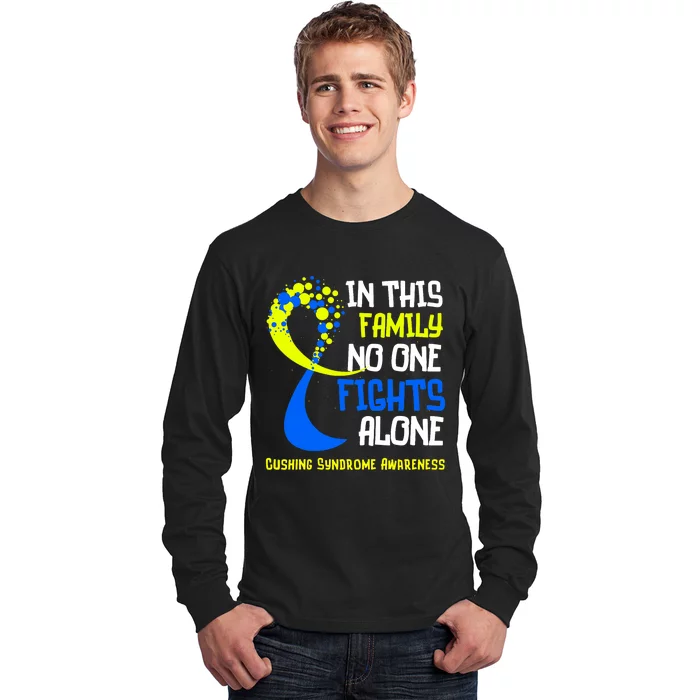 Cushing Syndrome Awareness Blue Yellow Ribbon Family Fighter Long Sleeve Shirt