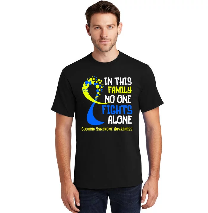 Cushing Syndrome Awareness Blue Yellow Ribbon Family Fighter Tall T-Shirt