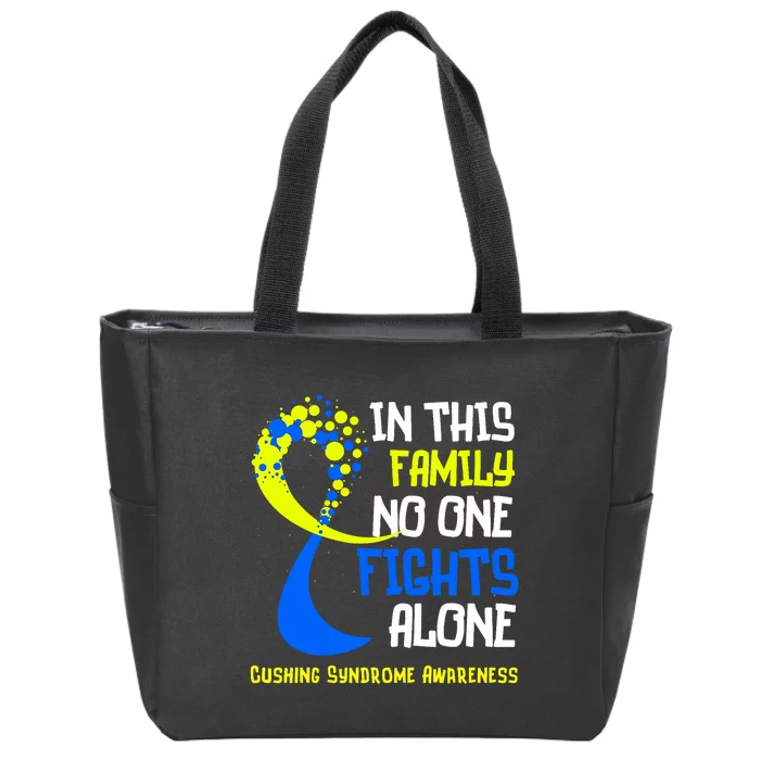 Cushing Syndrome Awareness Blue Yellow Ribbon Family Fighter Zip Tote Bag