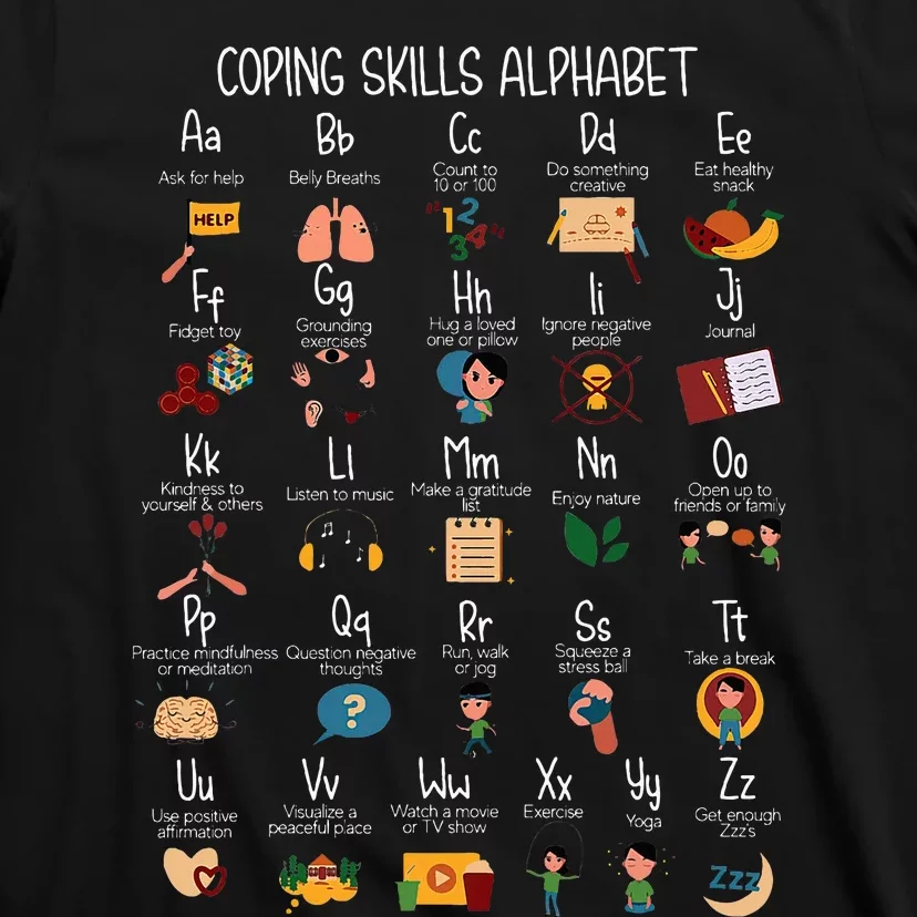 Coping Skills Alphabet Mental Health Awareness Counselor T-Shirt