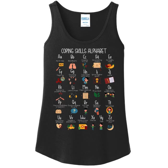 Coping Skills Alphabet Mental Health Awareness Counselor Ladies Essential Tank