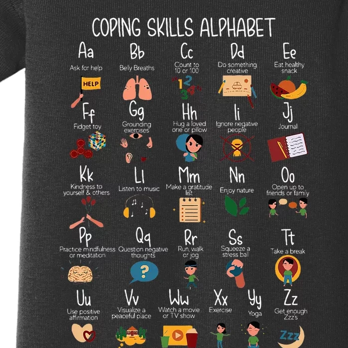 Coping Skills Alphabet Mental Health Awareness Counselor Baby Bodysuit