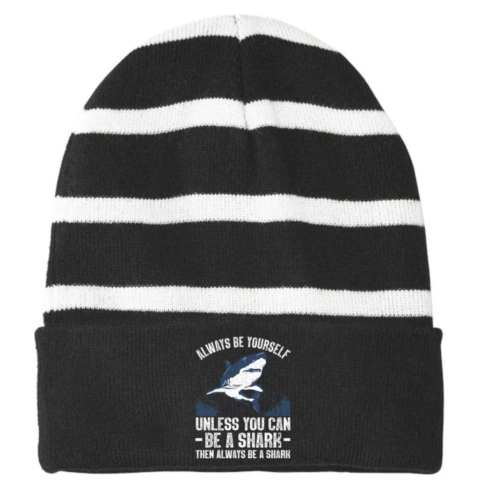 Cool Shark Art For Wo Megalodon Sharks Biology Ocean Striped Beanie with Solid Band