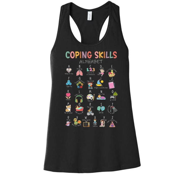 Coping Skills Alphabet School Counselor Psychologist Social Women's Racerback Tank