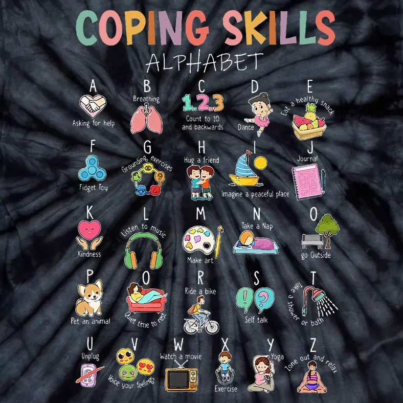 Coping Skills Alphabet School Counselor Psychologist Social Tie-Dye T-Shirt