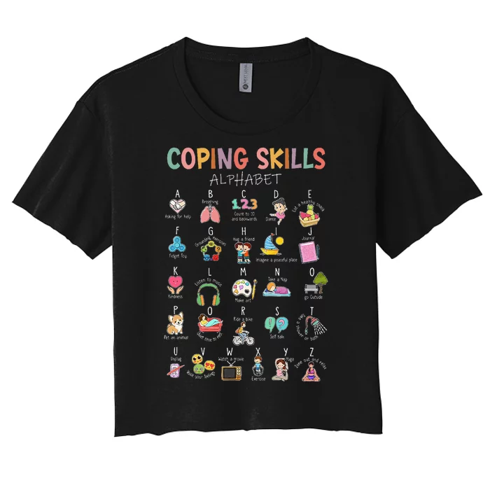 Coping Skills Alphabet School Counselor Psychologist Social Women's Crop Top Tee