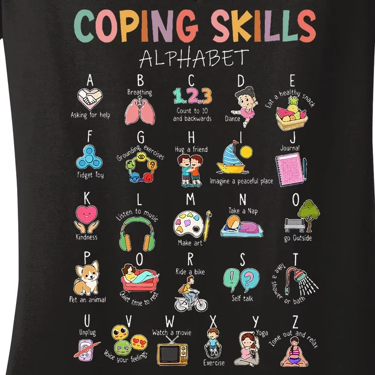 Coping Skills Alphabet School Counselor Psychologist Social Women's V-Neck T-Shirt