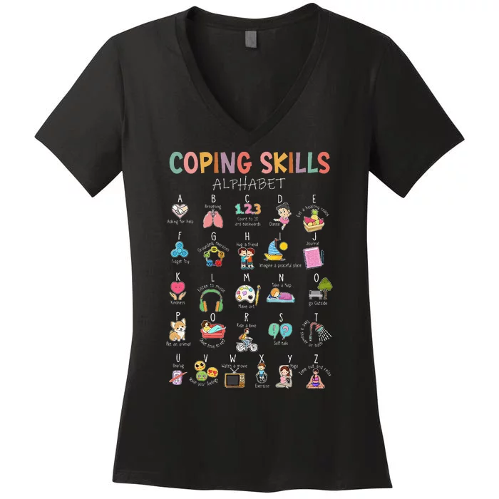 Coping Skills Alphabet School Counselor Psychologist Social Women's V-Neck T-Shirt