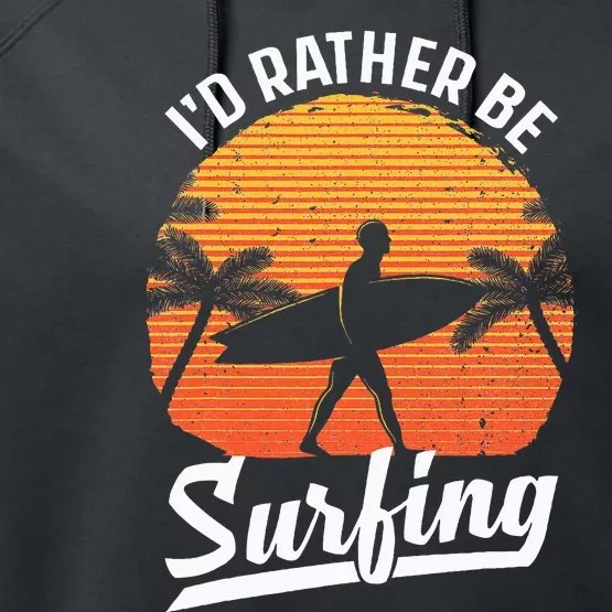 Cool Surf Art For Women Surfing Retro Surfer Sunset Performance Fleece Hoodie