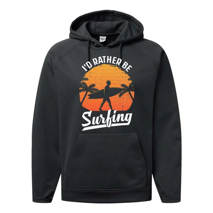 Cool Surf Art For Women Surfing Retro Surfer Sunset Performance Fleece Hoodie