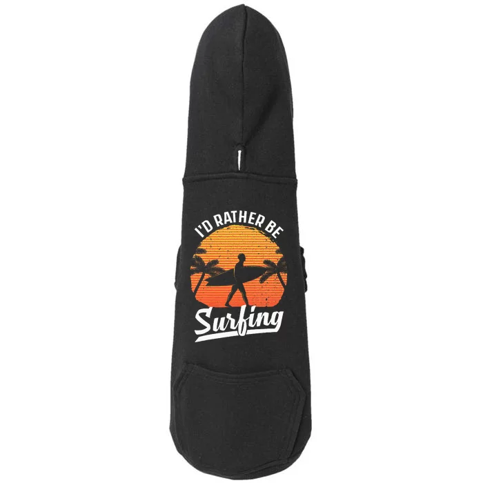 Cool Surf Art For Women Surfing Retro Surfer Sunset Doggie 3-End Fleece Hoodie