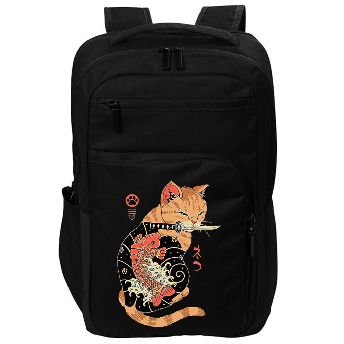 Cat Staring at Planet Saturn Cat Dad Cat Lover Impact Tech Backpack