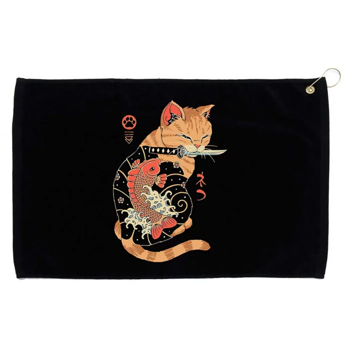 Cat Staring at Planet Saturn Cat Dad Cat Lover Grommeted Golf Towel