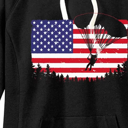 Cool Skydiving Art Wo Skydiver American Flag Skydive Women's Fleece Hoodie