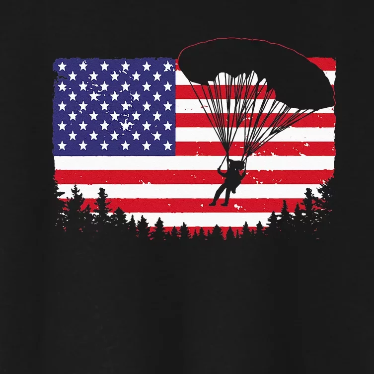 Cool Skydiving Art Wo Skydiver American Flag Skydive Women's Crop Top Tee