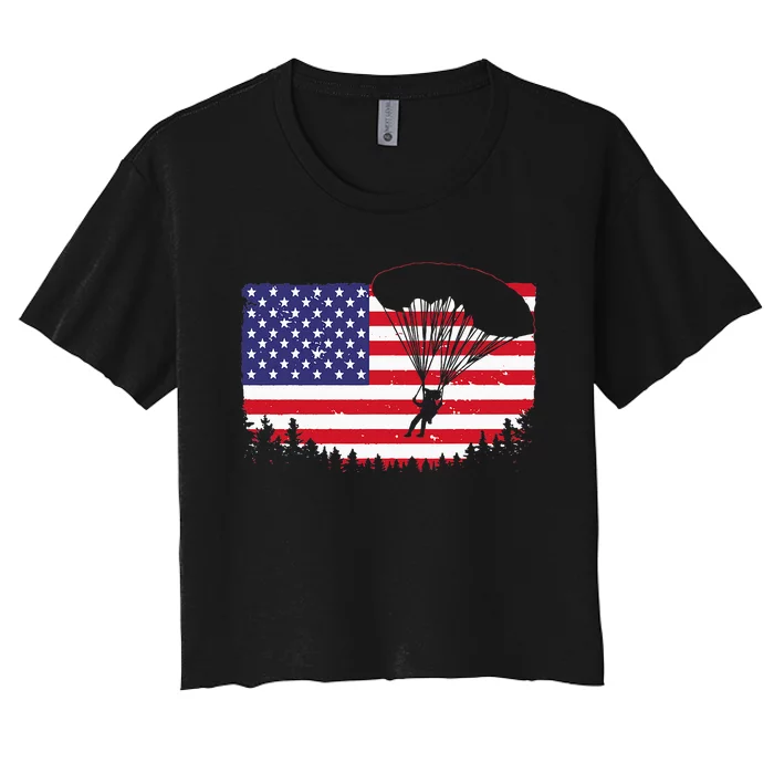 Cool Skydiving Art Wo Skydiver American Flag Skydive Women's Crop Top Tee