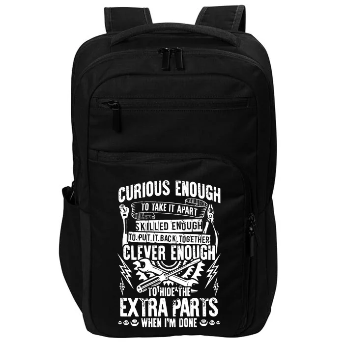 Curious, Skilled And Clever Funny Car Auto Truck Mechanic Impact Tech Backpack