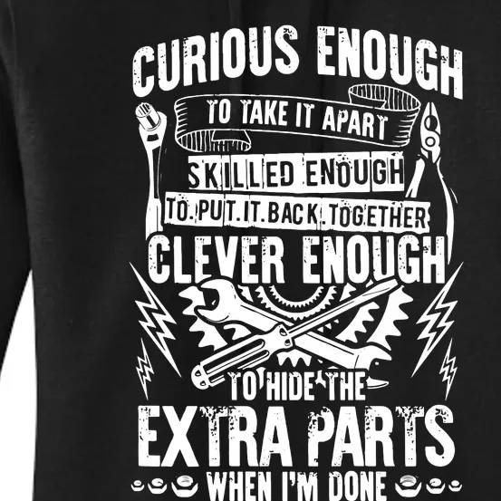 Curious, Skilled And Clever Funny Car Auto Truck Mechanic Women's Pullover Hoodie