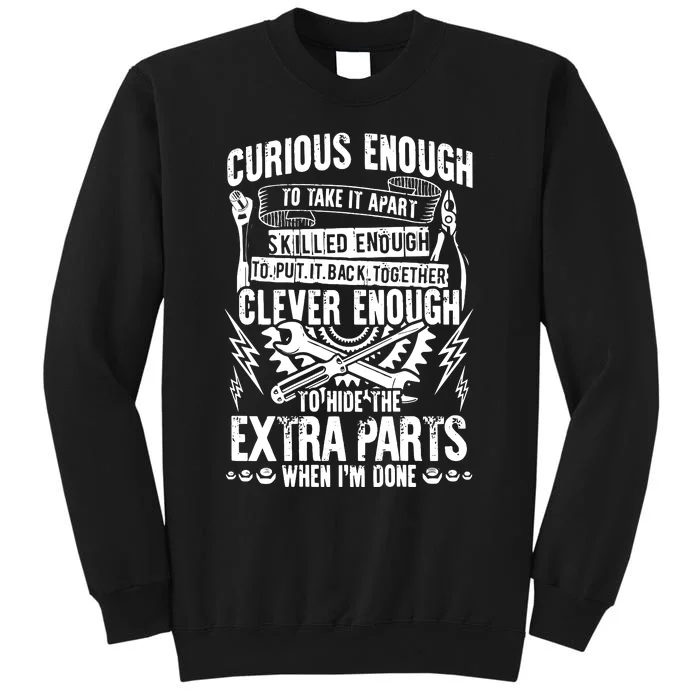 Curious, Skilled And Clever Funny Car Auto Truck Mechanic Tall Sweatshirt