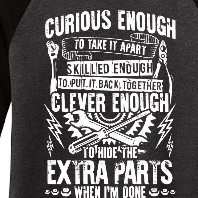 Curious, Skilled And Clever Funny Car Auto Truck Mechanic Women's Tri-Blend 3/4-Sleeve Raglan Shirt