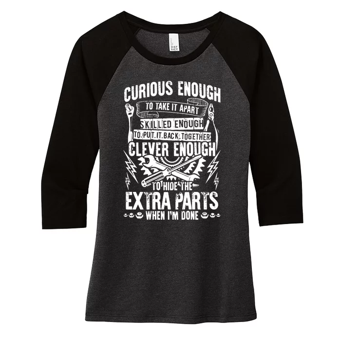 Curious, Skilled And Clever Funny Car Auto Truck Mechanic Women's Tri-Blend 3/4-Sleeve Raglan Shirt