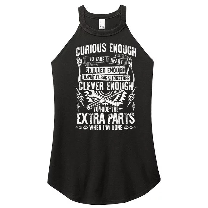 Curious Skilled And Clever Funny Car Auto Truck Mechanic Women’s Perfect Tri Rocker Tank