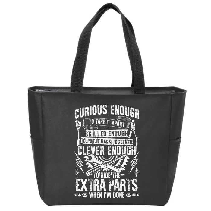 Curious Skilled And Clever Funny Car Auto Truck Mechanic Zip Tote Bag