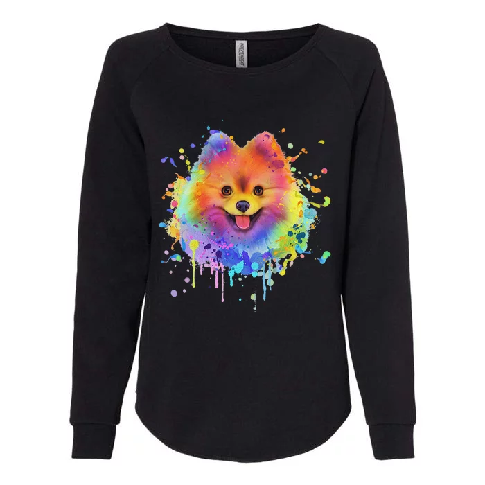 Colorful Splash Art Pomeranian Portrait Pom Puppy Owner Womens California Wash Sweatshirt