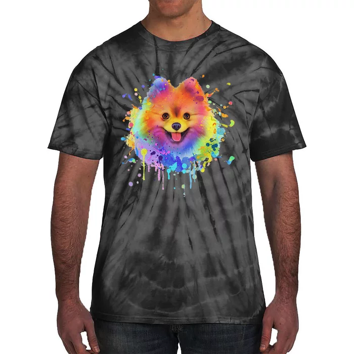 Colorful Splash Art Pomeranian Portrait Pom Puppy Owner Tie-Dye T-Shirt