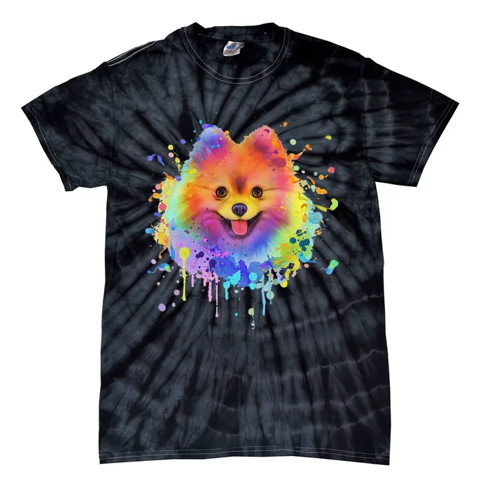 Colorful Splash Art Pomeranian Portrait Pom Puppy Owner Tie-Dye T-Shirt