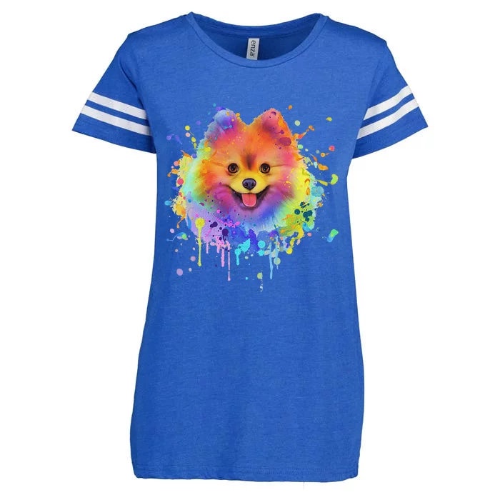 Colorful Splash Art Pomeranian Portrait Pom Puppy Owner Enza Ladies Jersey Football T-Shirt