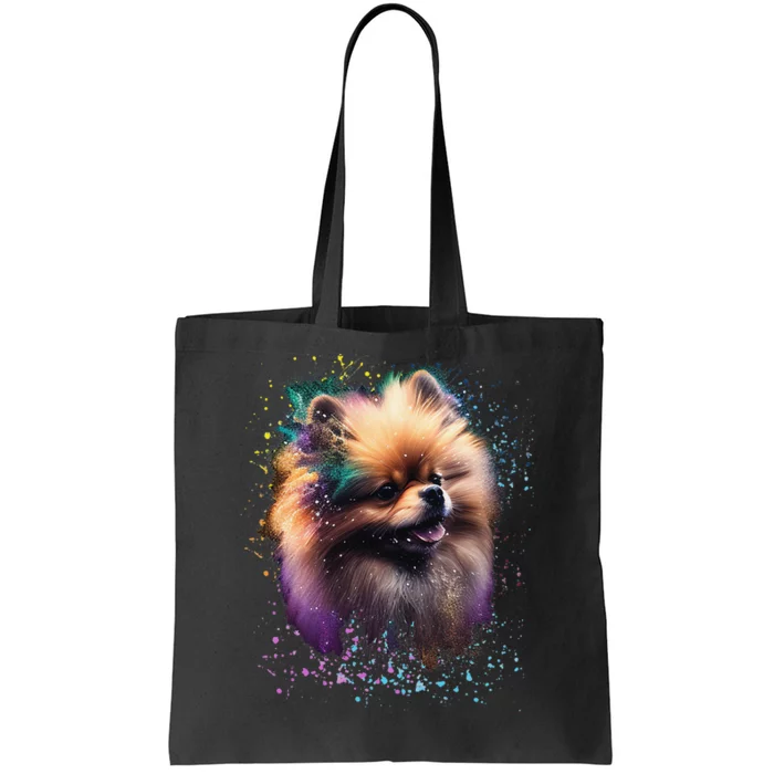 Colorful Splash Art Pomeranian Portrait Puppy Pom Owner Tote Bag