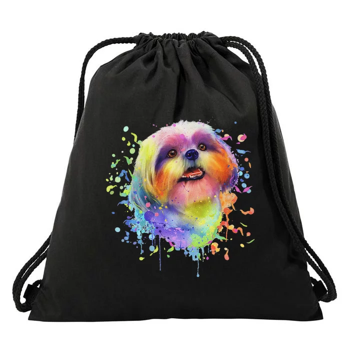 Colorful Splash Art Shih Tzu Portrait Shitzu Puppy Owner Drawstring Bag