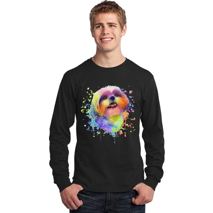 Colorful Splash Art Shih Tzu Portrait Shitzu Puppy Owner Tall Long Sleeve T-Shirt